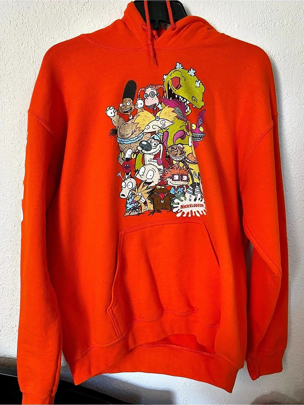 Nickelodeon 90s Characters Collage Orange Hoodie Medium